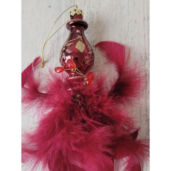 Glitter red swirl blown glass abstract feather ornament Xmas decor - Picture 4 of 7